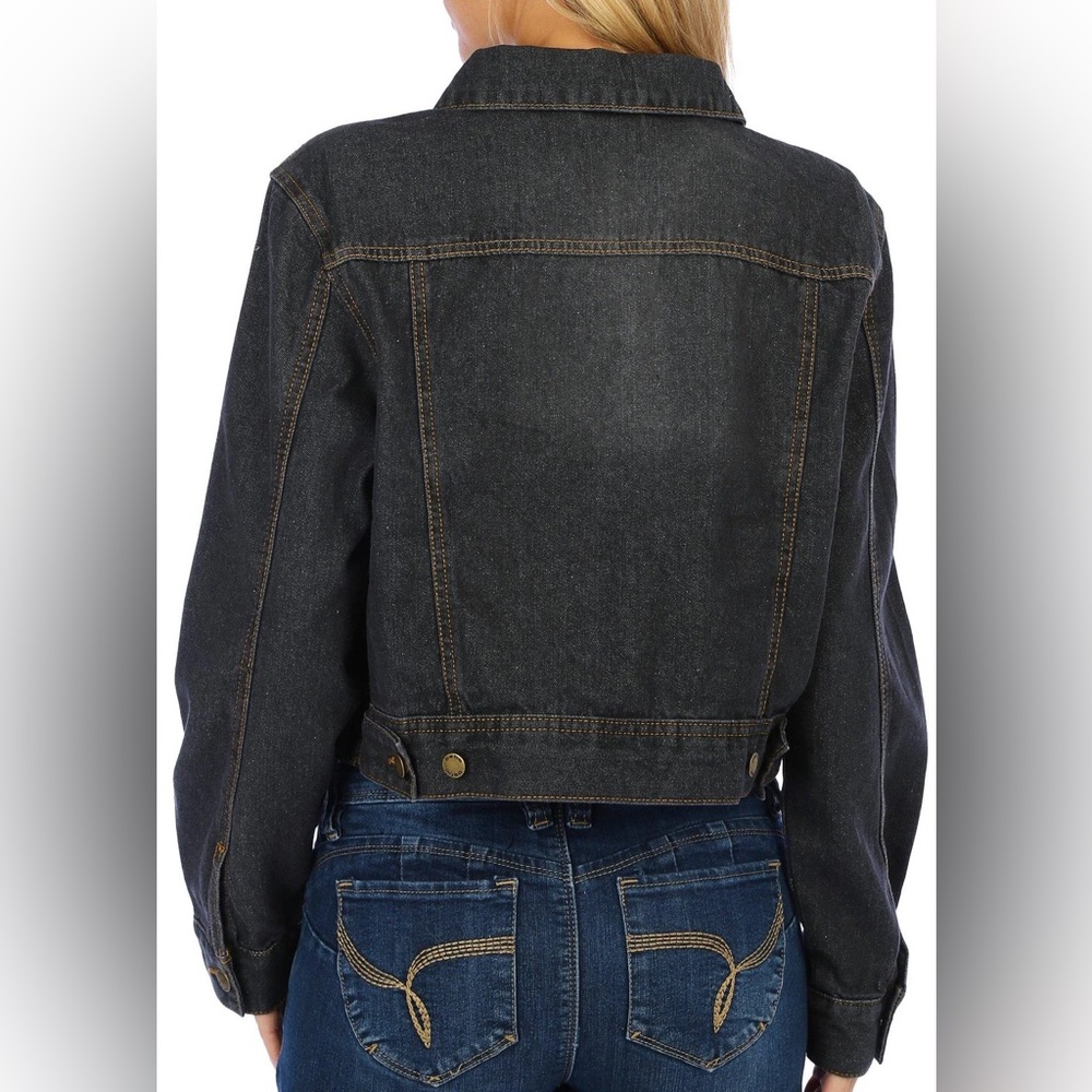 Bebe Rhinestone Cropped Long Sleeve Denim Jacket NWT Juniors Extra Large - Picture 4 of 5